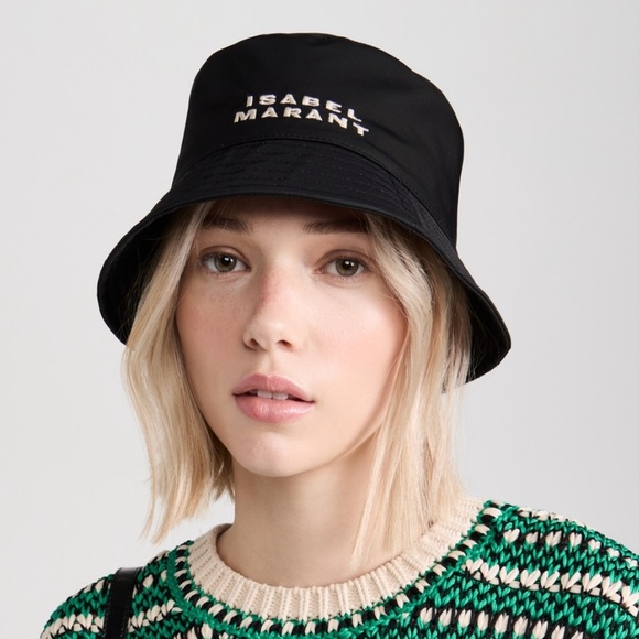 ISABEL MARANT Haley logo-embroidered bucket hat black white logo size 57” Medium - Picture 4 of 11